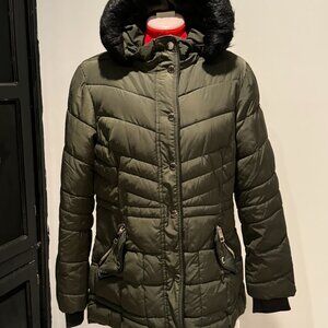 Guess Dark Green Puffer Jacket with hood Women Size Large